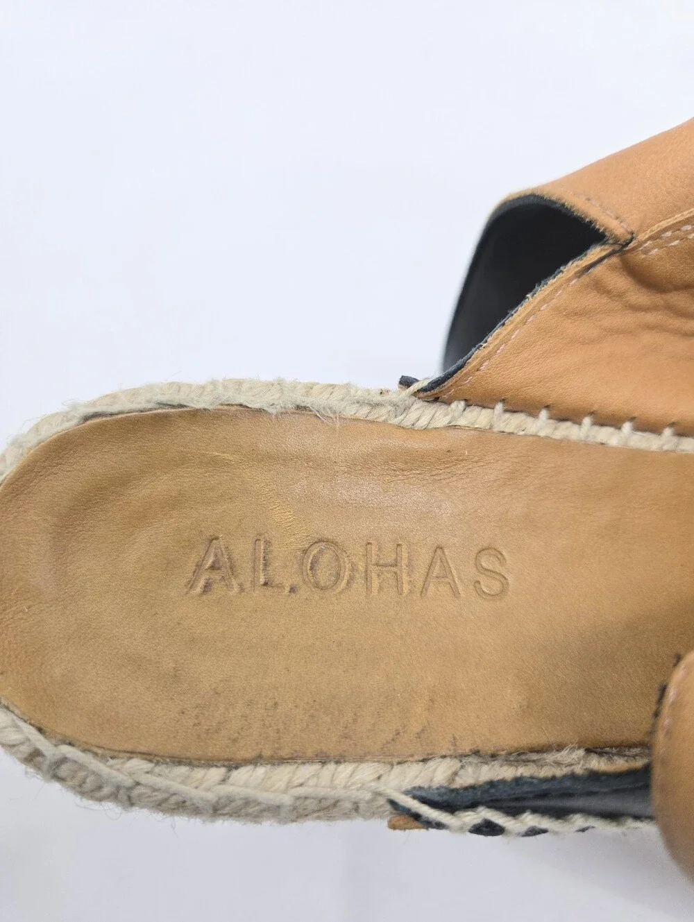 Alohas Black Leather Espadrille‎ Wedge Sandals with Ankle Strap